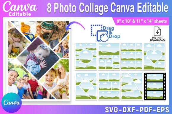 Download Editable 8 Photo Collage Canva Template - Premium Bundle