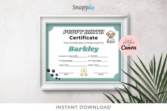 Download Puppy Birth Certificate Canva Template - Certificate Collection