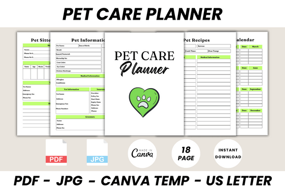 Download Pet Care Planner Canva Template - Pet Collection
