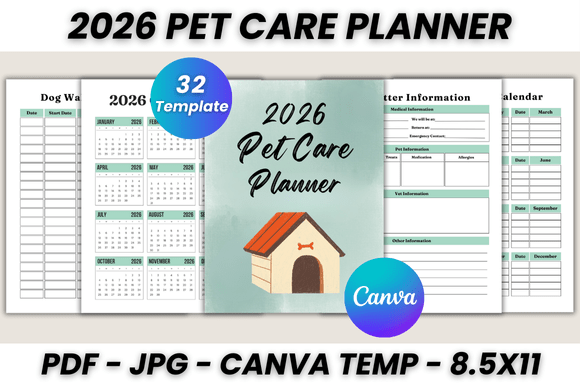 Download 2026 Pet Care Planner Canva Template - Pet Collection