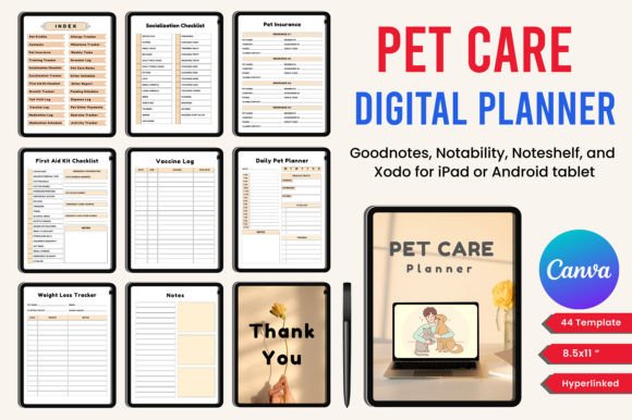 Download Hyperlink Pet Care Planner Canva - Pet Collection